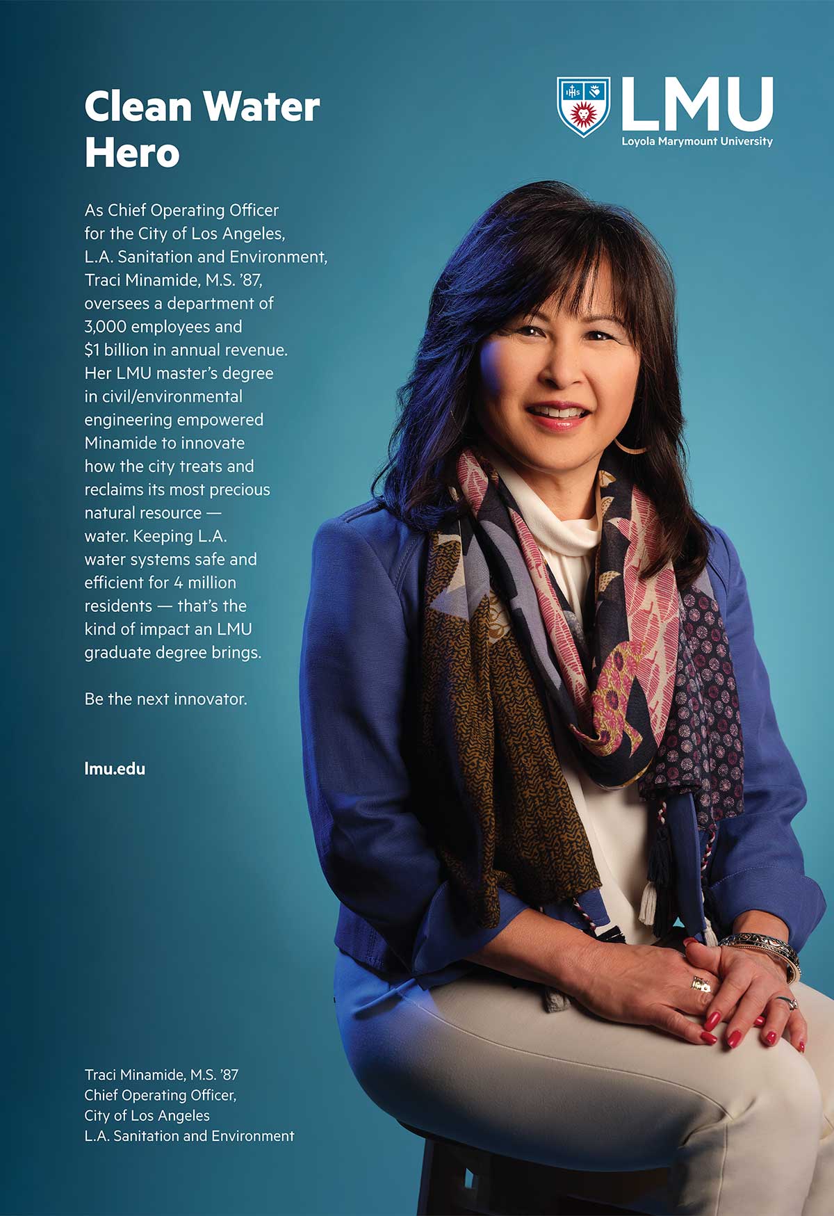 Advertisement featuring Traci Minamide with the words Clean Water Hero