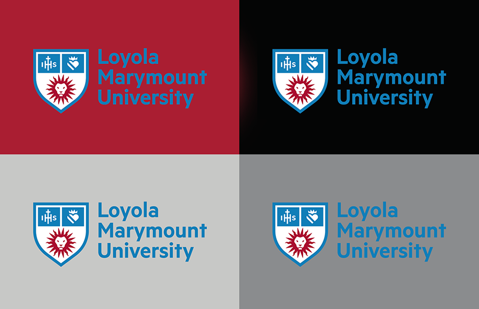 The Full-Color Logo over LMU Crimson, LMU Black, LMU Light Gray and LMU Dark Gray