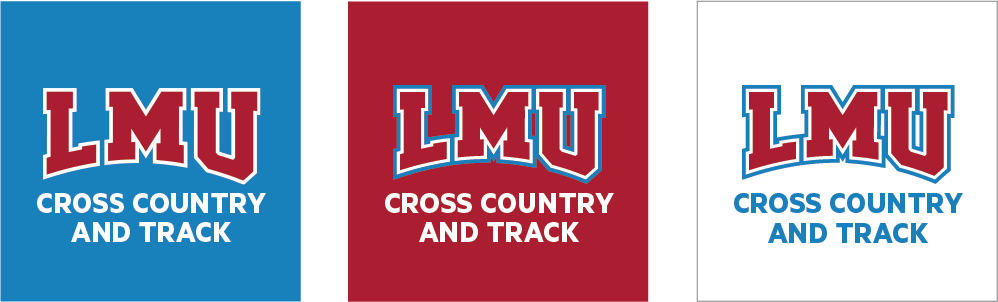 Social Athletics Icons with two lines over white, LMU Blue and LMU Crimson backgrounds