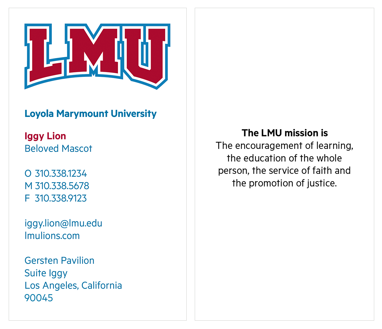 Athletics Business Card with Mission Statement Backing