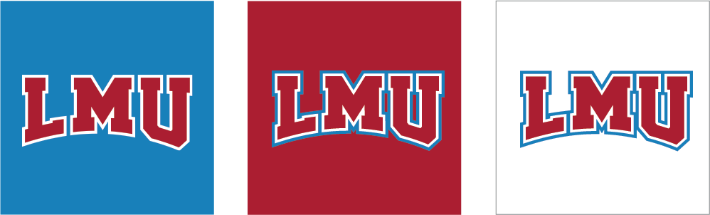 Social Athletics Icons over white, LMU Blue and LMU Crimson backgrounds