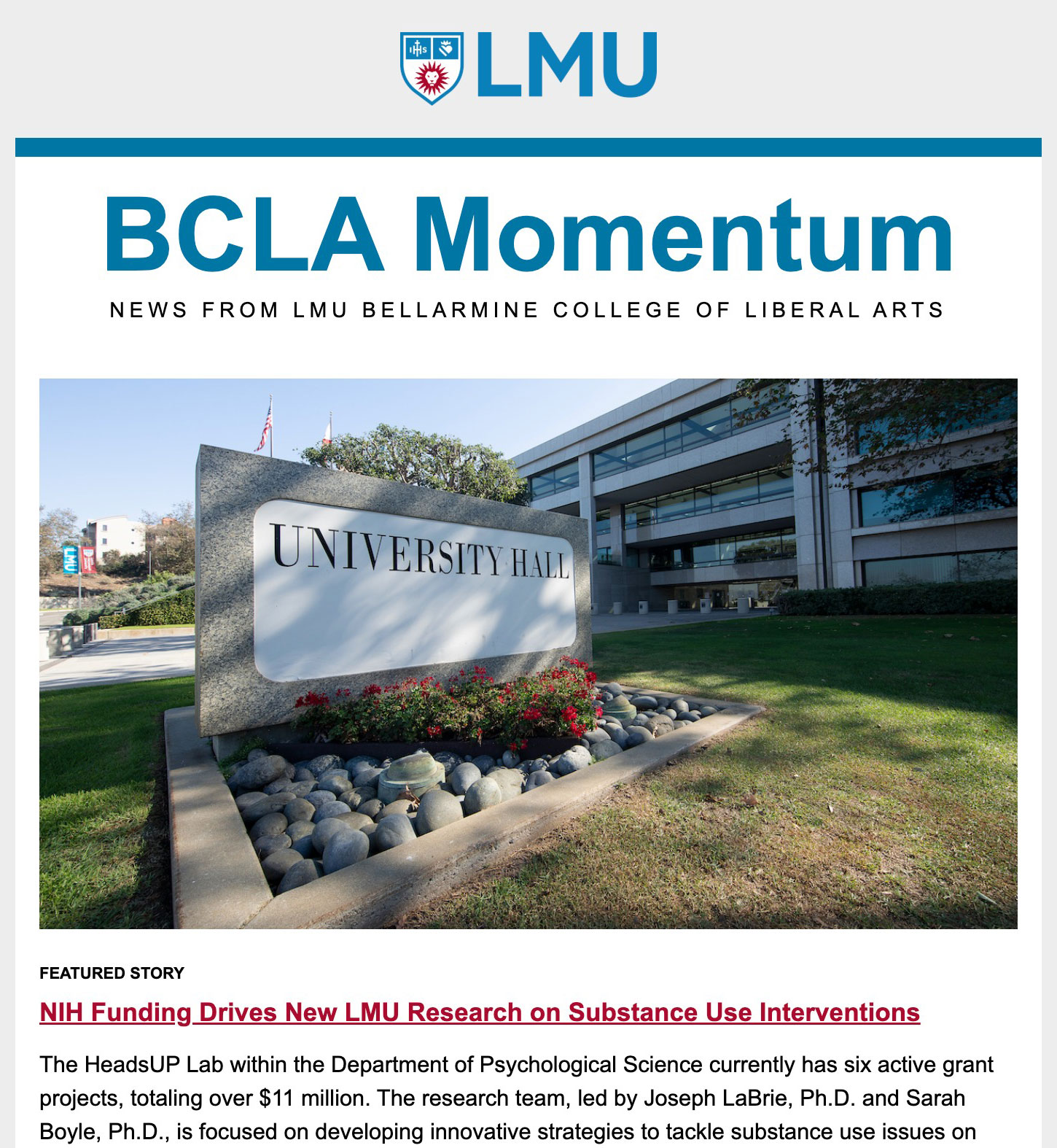 LMU Blue Highlight Header Email Template