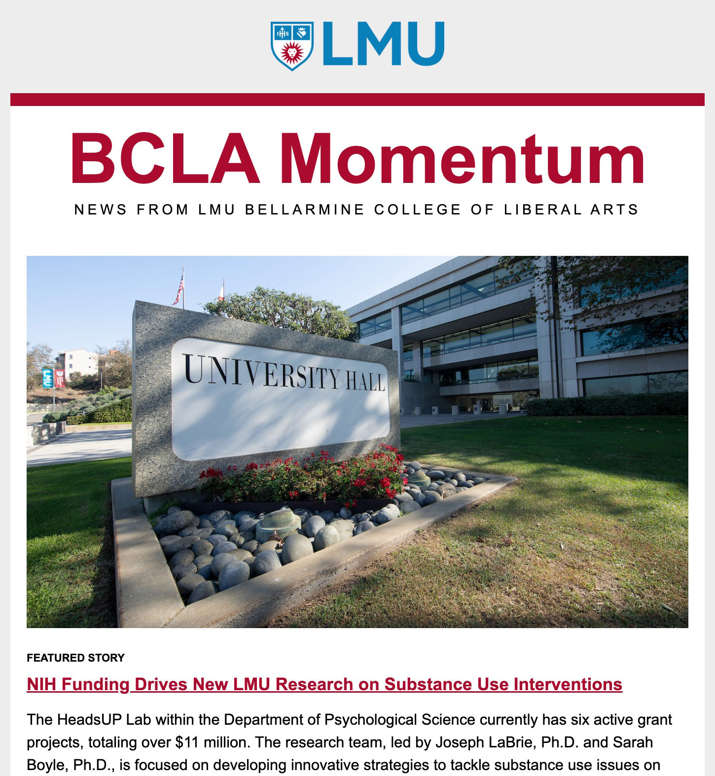 LMU Crimson Highlight Header Email Template