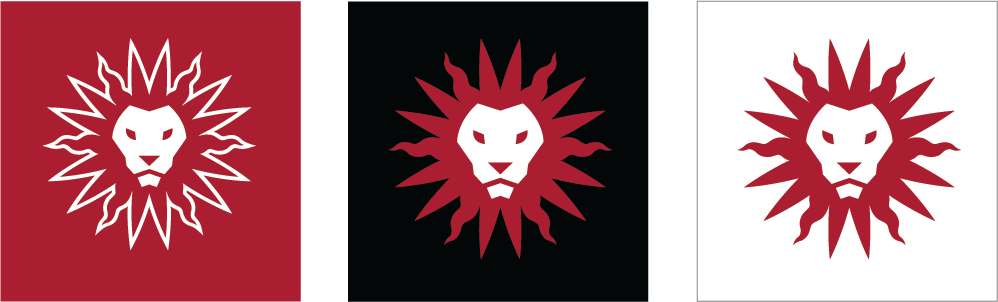 Social Spirit Mark Icons over white, LMU Black and LMU Crimson backgrounds