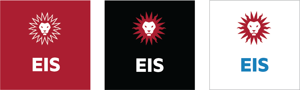 Social Spirit Mark Icons with one short word over white, LMU Black and LMU Crimson backgrounds