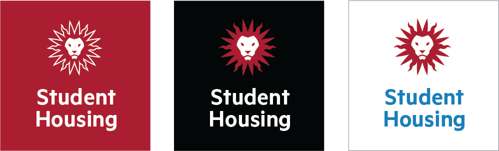 Social Spirit Mark Icons with two lines over white, LMU Black and LMU Crimson backgrounds