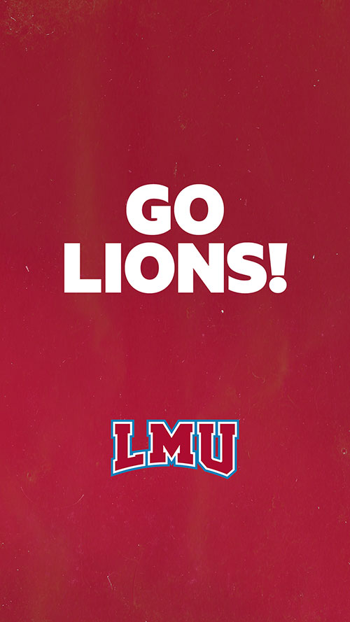 LMU Athletics Logo and the words Go Lions over a colorful background