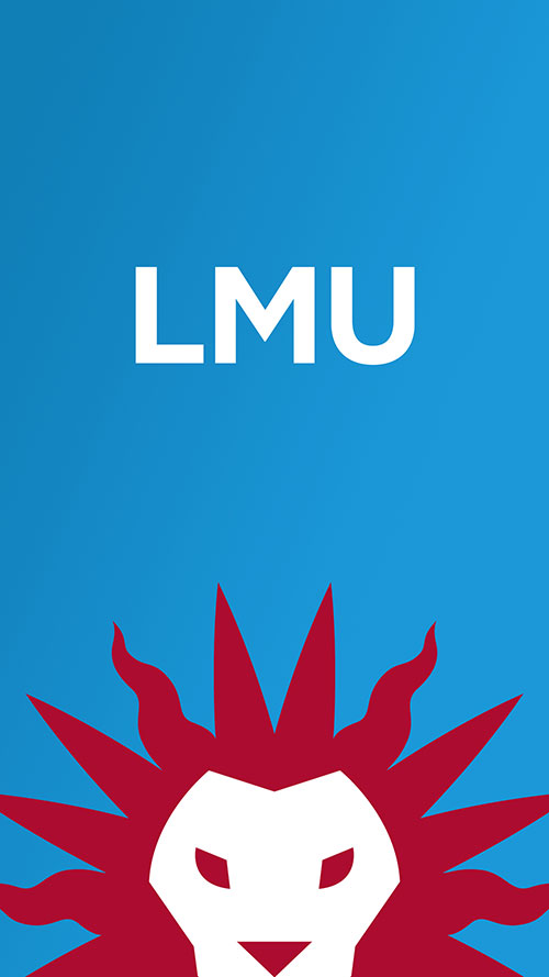 LMU logo and Spirit Mark over a colorful background