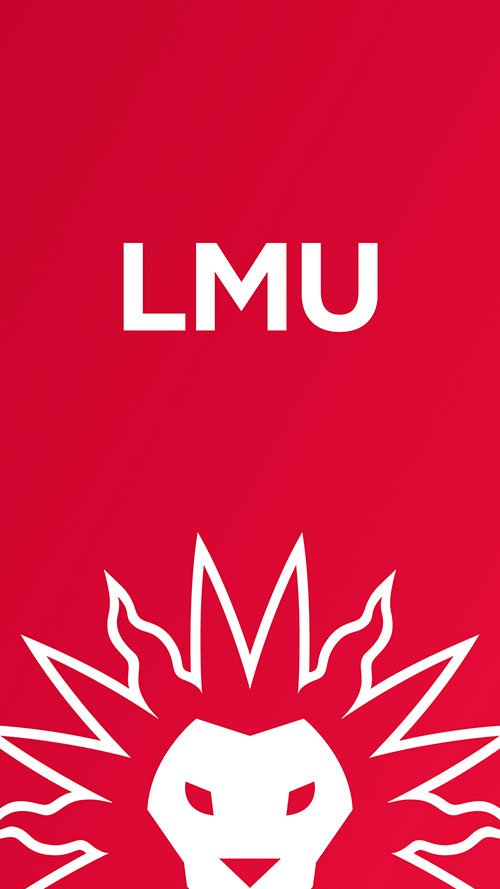 LMU logo and Spirit Mark over a colorful background