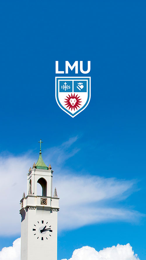 Sacred Heart Chapel Bell Tower with the LMU logo above