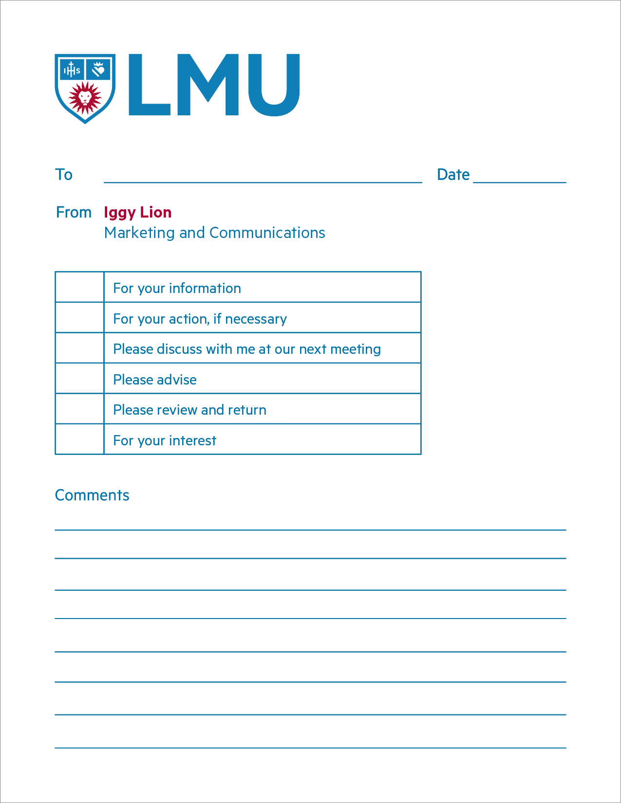 Routing slip with LMU acronym logo