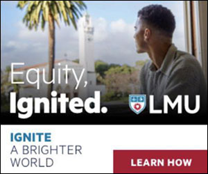 A student looking out a classroom window at Sacred Heart Chapel in the distance with the words Equity Ignited and Ignite a Brighter World