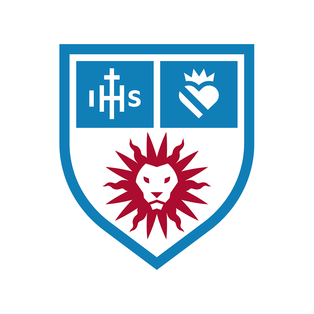 The LMU primary mark logo using symbolism from our Jesuit and Marymount founding orders